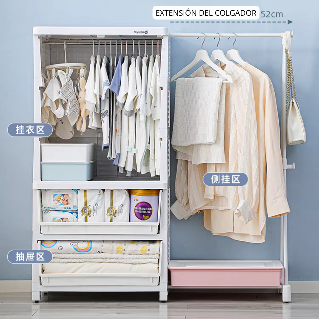 Armario, estante organizador mas colgador de prendas accesorios y juguetes de niños