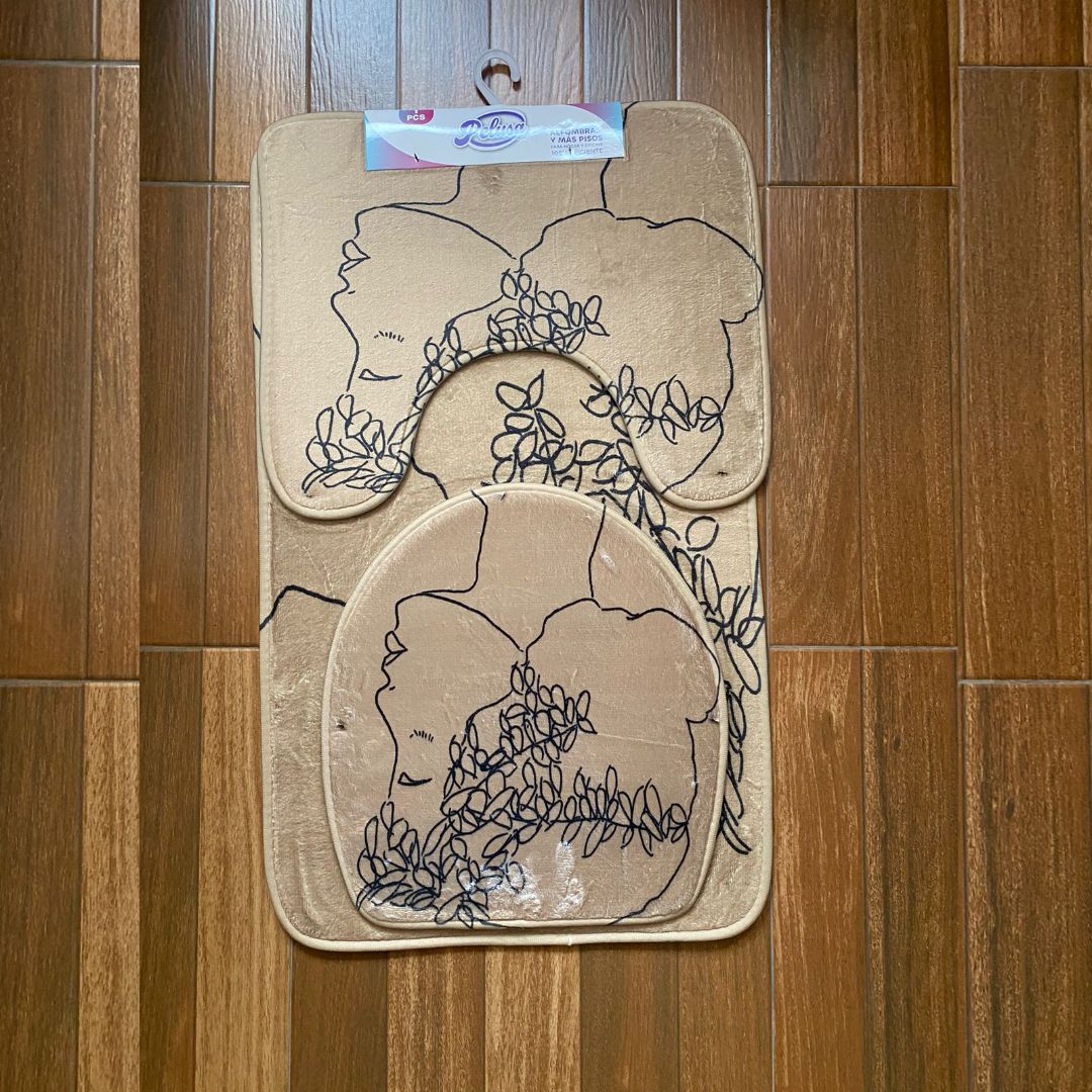 Set de alfombras de 3 piezas bañera diseños 3D suave felpudo ajustable Cubierta De Tapa Para El Inodoro, Alfombra De Piso De Franela Lavable, Decoración De Baño