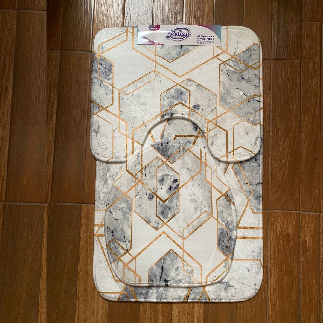 Set de alfombras de 3 piezas bañera diseños 3D suave felpudo ajustable Cubierta De Tapa Para El Inodoro, Alfombra De Piso De Franela Lavable, Decoración De Baño