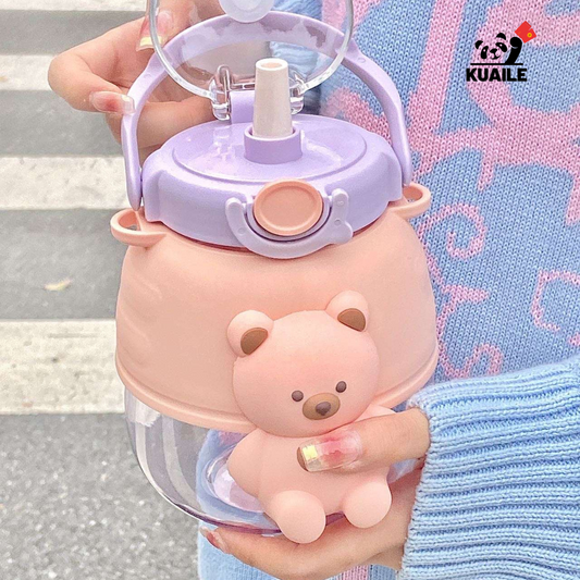 Botella de agua Kawaii Oso 3D para agua fría y helada, a prueba de fuga.